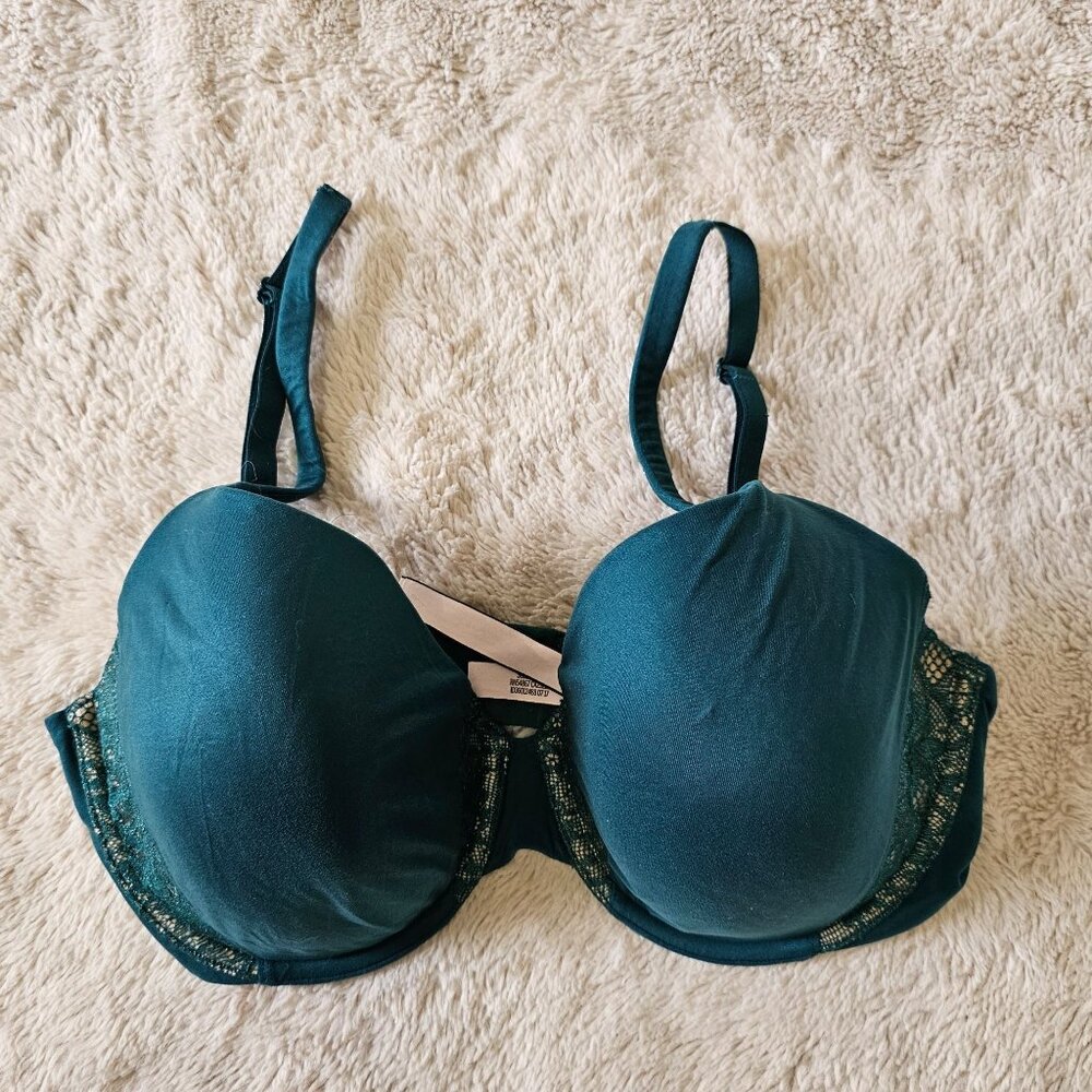 Body By Victorias Secret 34DD Green Lace Overlay Bra Lined Perfect Coverage